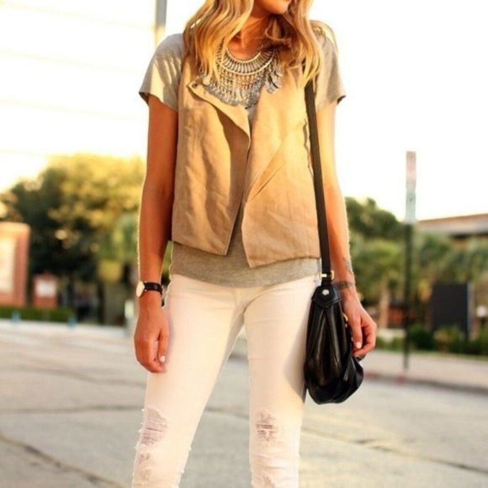 Jack by BB Dakota Meiko Faux Suede Vest Size Small Moto Tan Cream